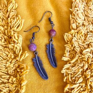 New! Handmade Earth Stone Bronze Earrings